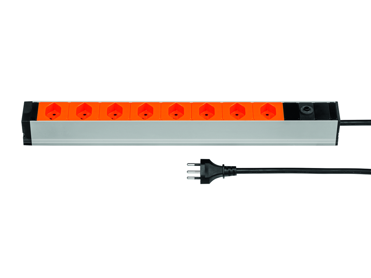 Bloc multiprise 19" ALU MODULAR 1UH 8xT13 orange 3m/T12