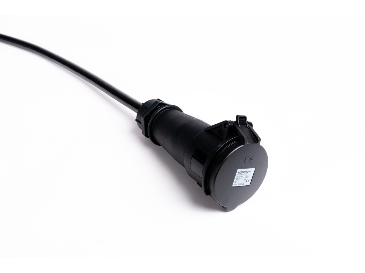 Alu Verlängerungskabel PUR Schwarz 5x6 konf. Stecker /Kupplung CEE 32A 5pol Schwarz 30m