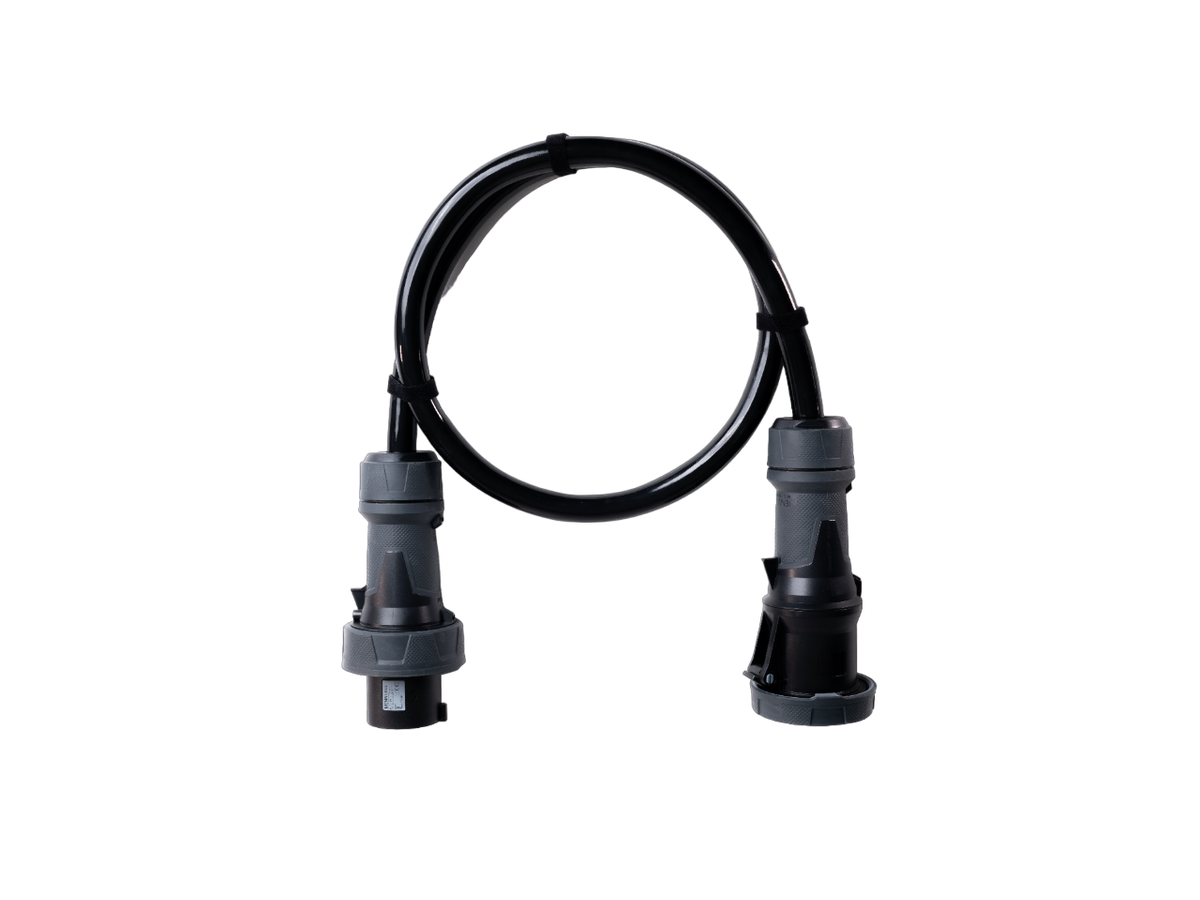 Alu Verlängerungskabel PUR Schwarz 5x16 konf. Stecker/Kupplung CEE 63A 5pol Schwarz 15m